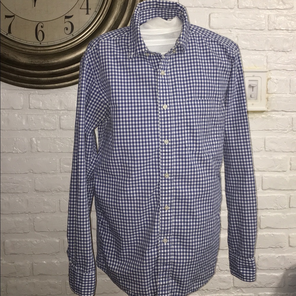 UNIQLO preppy gingham button shirt in blue & white
